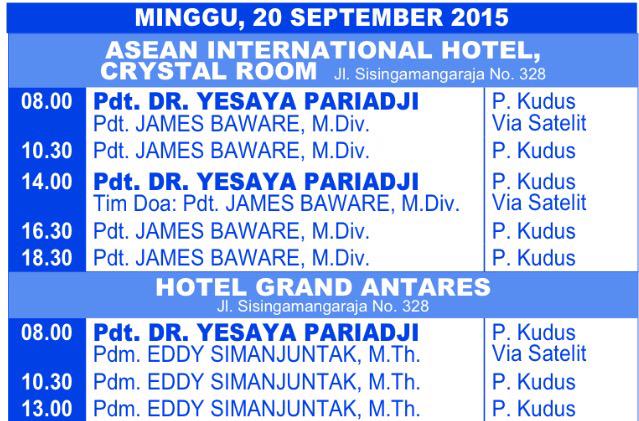 TELAH DIBUKA GEREJA TIBERIAS MEDAN | Jadwal Ibadah Minggu 20 September 2015 | Info: