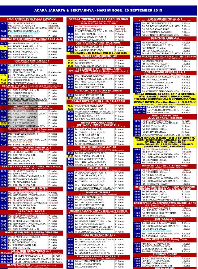 JADWAL IBADAH MINGGU 20 SEPTEMBER 2015 UNTUK JAKARTA &amp; SEKITARNYA | INFO: