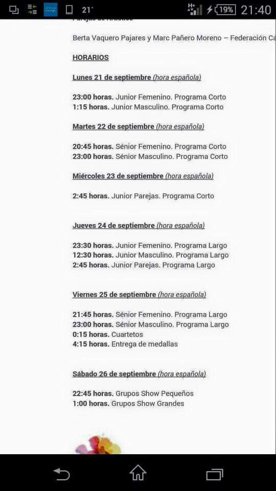 Y aquí el horario con hora española