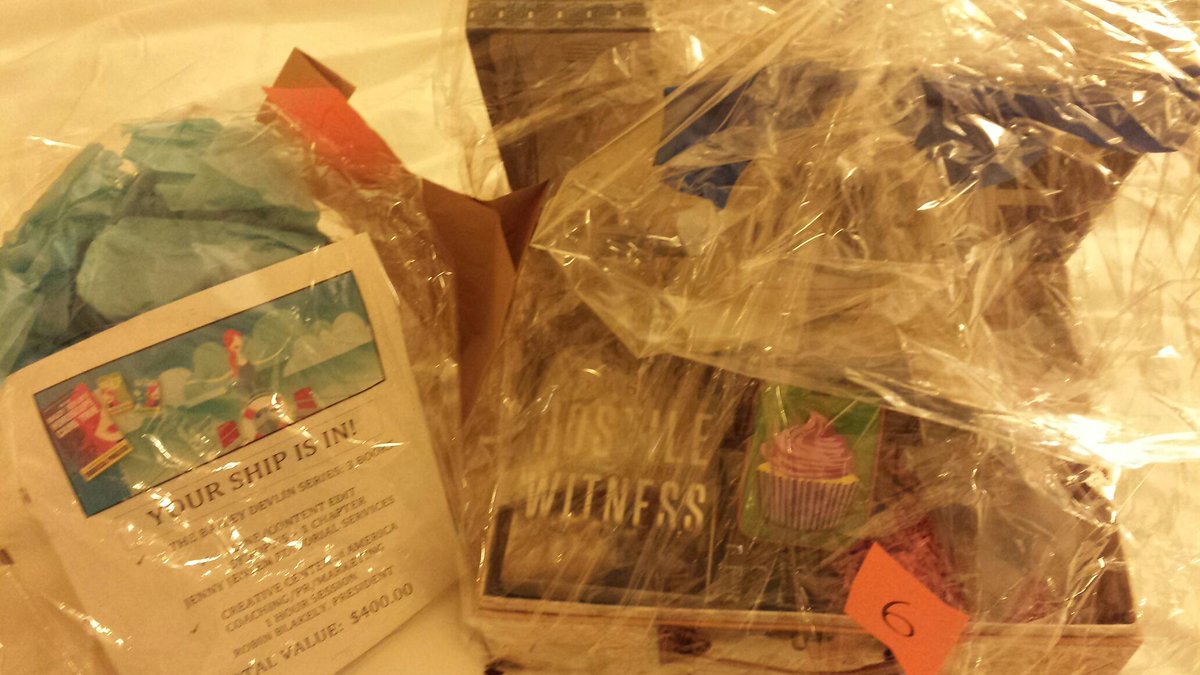 TonyaPlank's tweet photo. Won big prizes at #InDScribeCon2015 - lots of @Rebecca_Forster books AND editing session AND PR coaching with CCA!! http://t.co/dBn15YBMpM