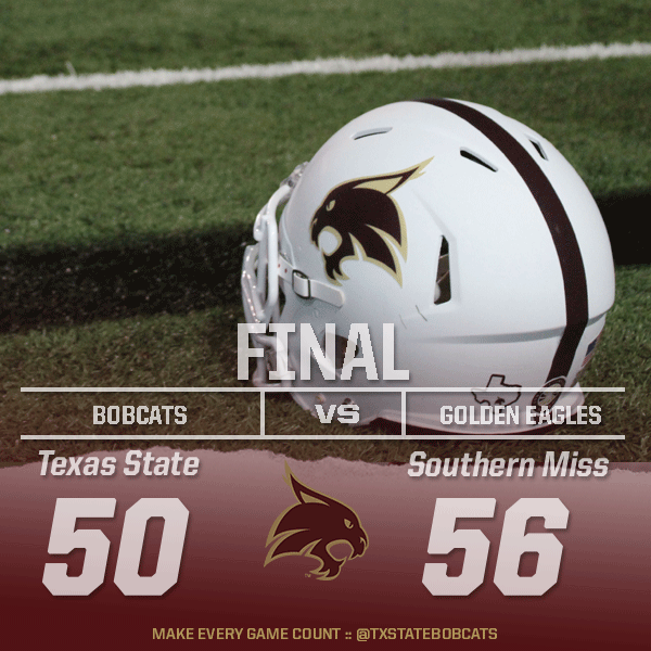 TxStateBobcats's tweet photo. Bobcats run out of time in a close one. Final score, #TXST - 50 #USM - 56
#USMvsTXST #TXSTWHITEOUT http://t.co/EMmtIhcZJo