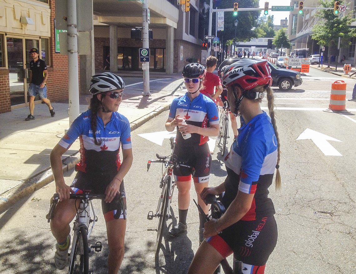 Some members of <a href="/CyclingCanada/">Cycling Canada</a> 's Jr Women's team after morning recon of ITT course #Richmond2015