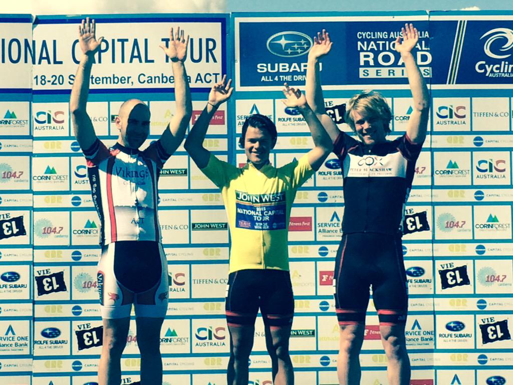 PBRCycling's tweet photo. C grade GC podium with Bailey Marshall in yellow and @GlenSinnott in 2nd @NatCapTour #teamworkwinsraces #NCT15 http://t.co/2W6gxpJ6LW
