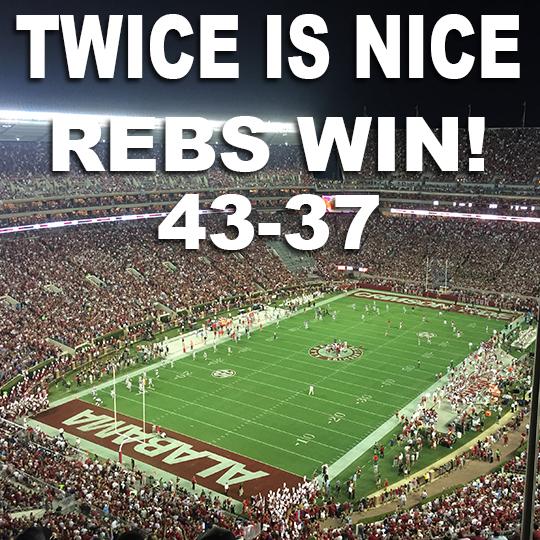 OleMiss's tweet photo. The Rebels knock off Alabama 43-37! #HottyToddy #TwiceisNice #MissvsBama http://t.co/eJqZThWyxC