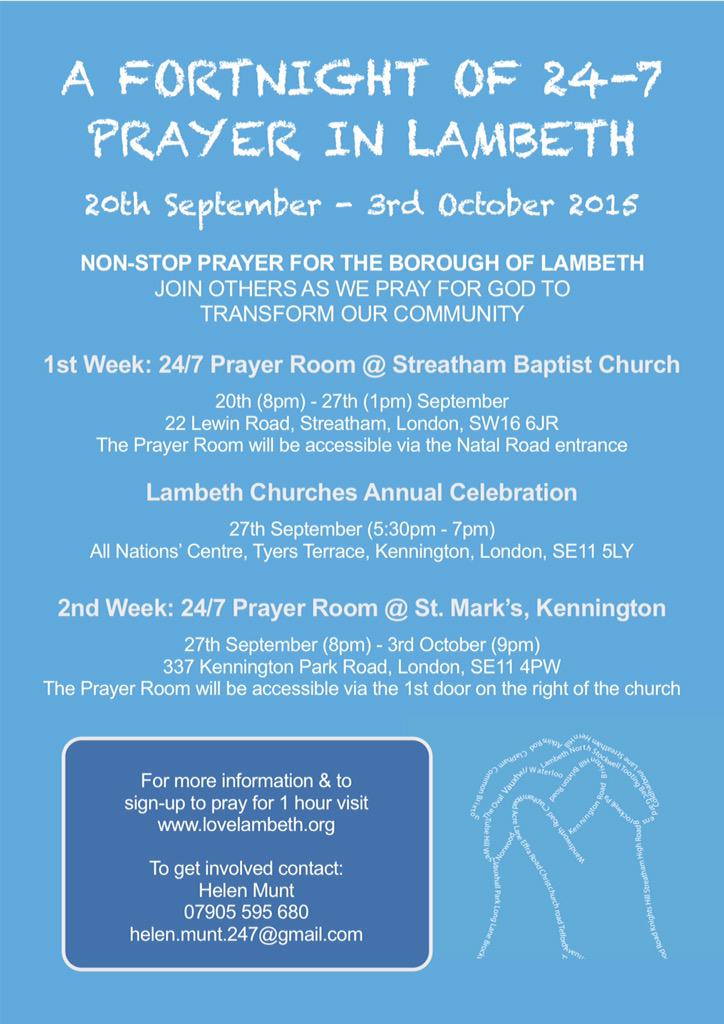 LambethChurches's tweet photo. Our fortnight of 24-7 prayer starts today. Join us at http://t.co/AsLe1O7YYM http://t.co/ZqPTvMdoy8