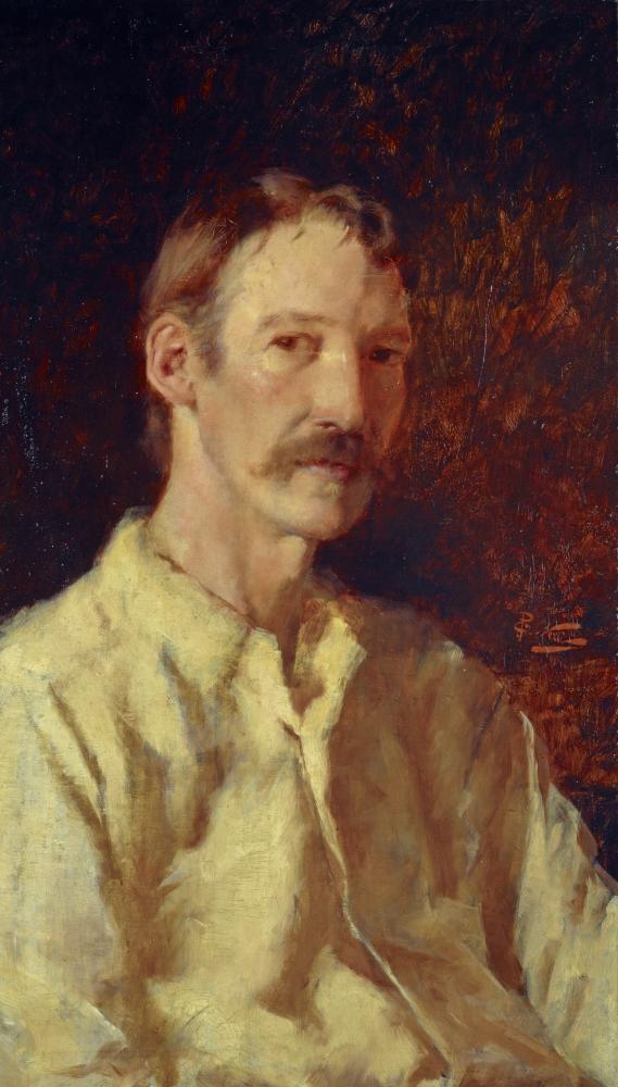 NatGalleriesSco's tweet photo. Nerli did this pensive portrait of 'Jekyll and Hyde' author Robert Louis Stevenson in 1882 http://t.co/10AEOec78O http://t.co/S3LHb6Cy3j