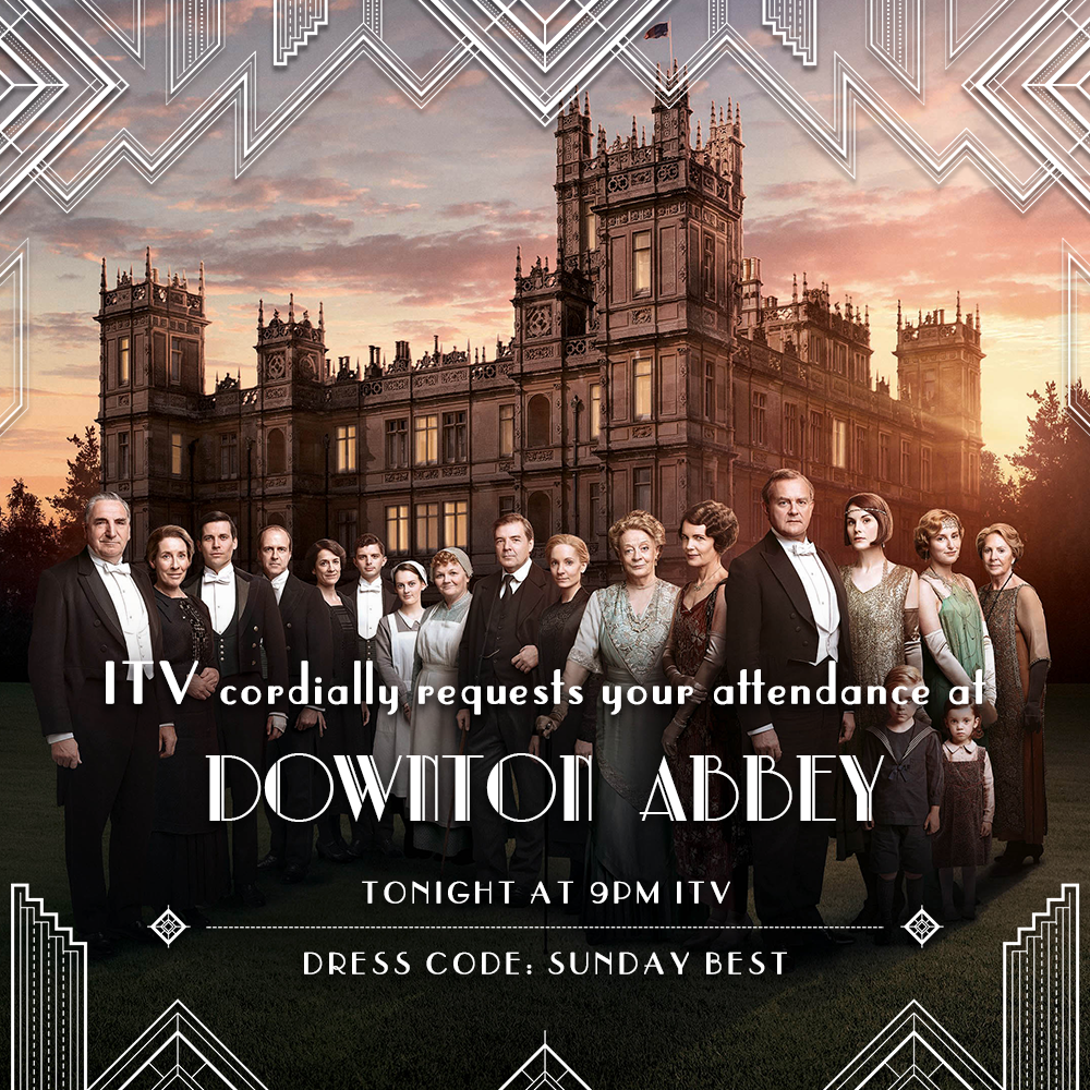 ITV's tweet photo. You are cordially invited to the World Premiere of @DowntonAbbey series 6! 

#DowntonAbbey, tonight 9pm @ITV. http://t.co/b73jn91MJw