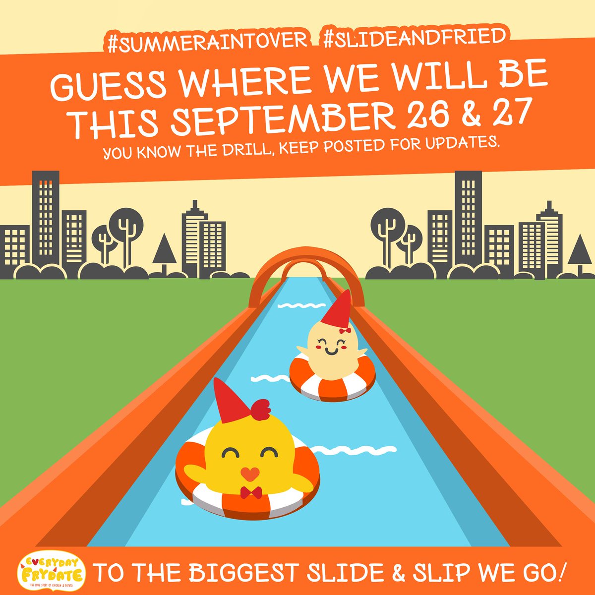 EverydayFrydate's tweet photo. We are excited as you are! The big announcement tomorrow. Retweet and stay tuned for updates! ;) #SlideAndFried http://t.co/ZahExMzaWw