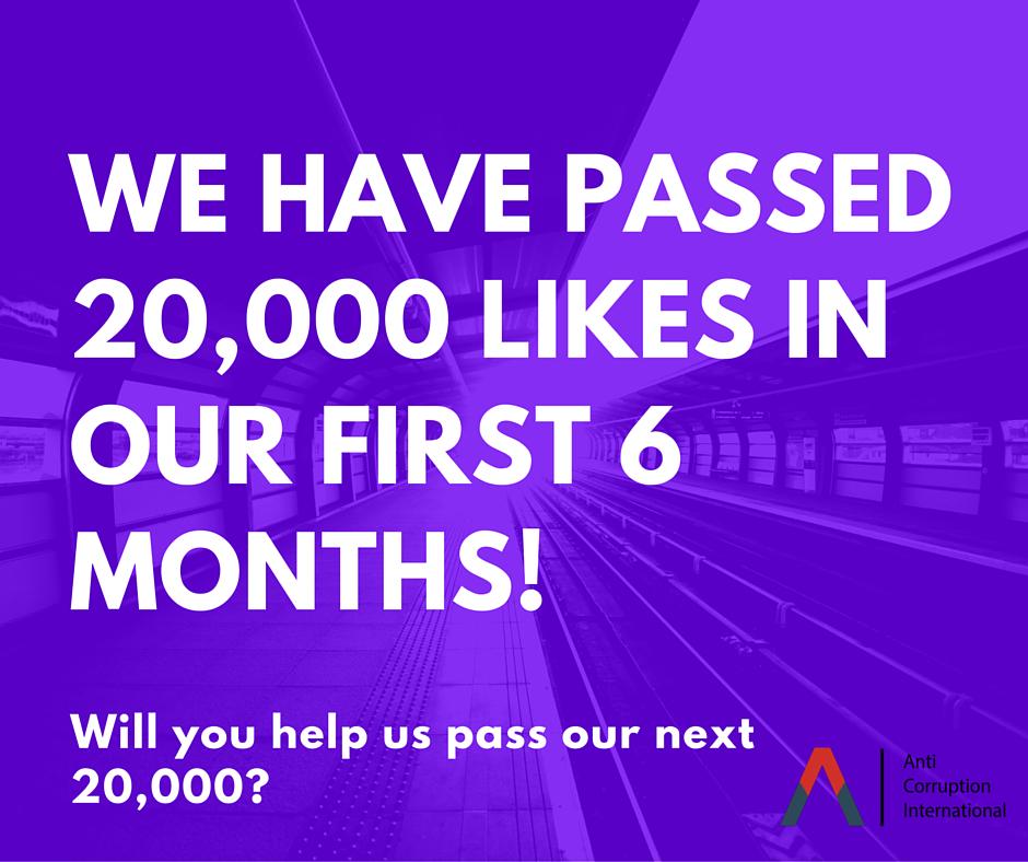 AntiCorruptIntl's tweet photo. In 6 months, a truly global youth focused Anti-Corruption organisation has passed 20,000 likes on facebook!! http://t.co/ItWhVwNpGl