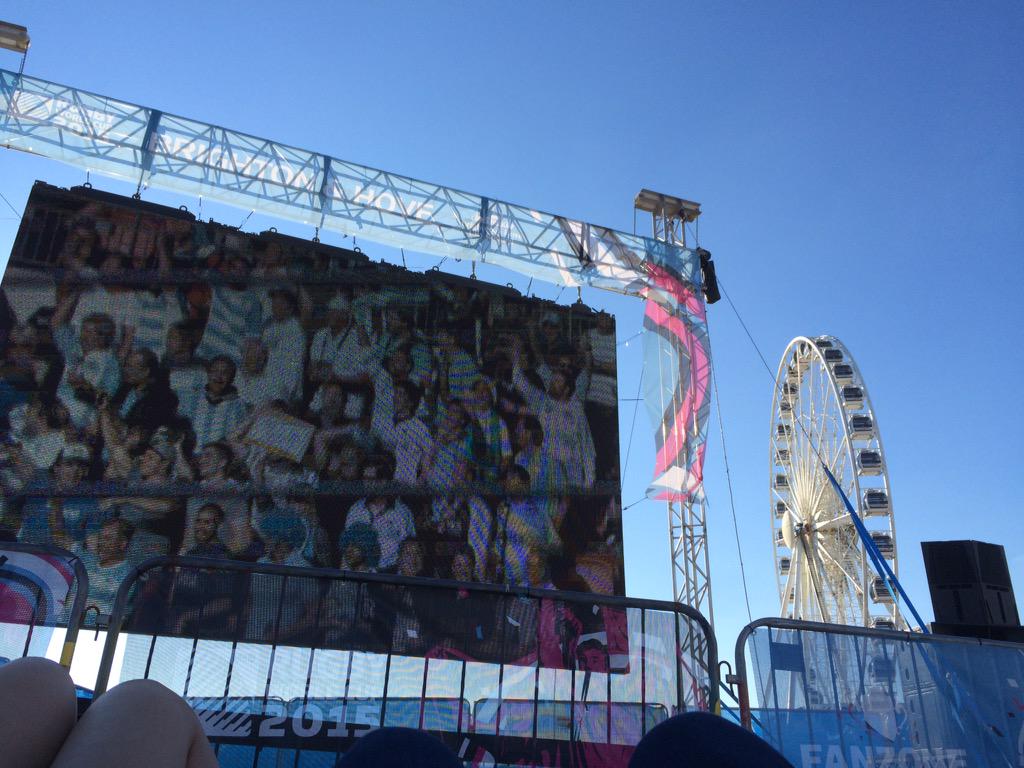 daynajost's tweet photo. #RWC2015 great fan zone at brighton beach #NZvARG http://t.co/Rc4gEMdAGB