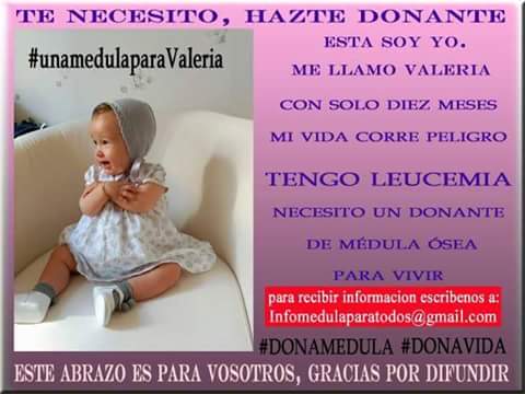 alediaz22's tweet photo. Ayudemos a difundir #UnaMedulaParaValeria Xtodas las valerias del mundo! #DonaMedula @CarlaSteimberg @CeleRocioConi http://t.co/2PSvECxd40