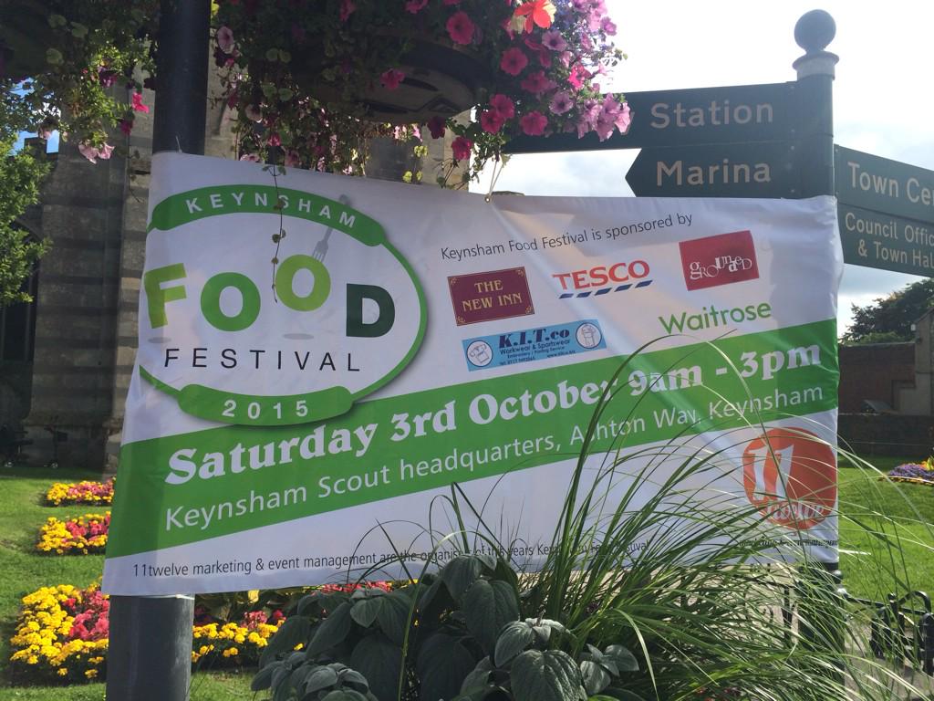 Banners are up for #keynshamfoodfest. Sponsors  @Cafe_Grounded <a href="/TheNew1nn/">TheNewInn</a> <a href="/Keynsham6293/">Tesco Keynsham 6293</a> <a href="/waitrose/">Waitrose & Partners</a> <a href="/kitcoteamwear/">KITco Work & Sportswear</a>
