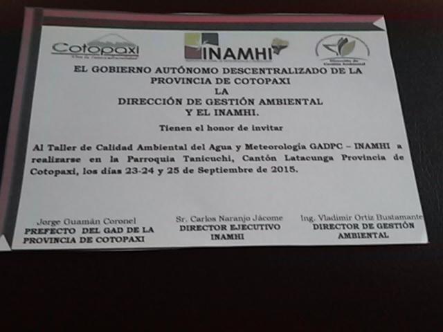 Se les invita al taller de calidad ambiental del agua y meteorologia totalmente gratuito