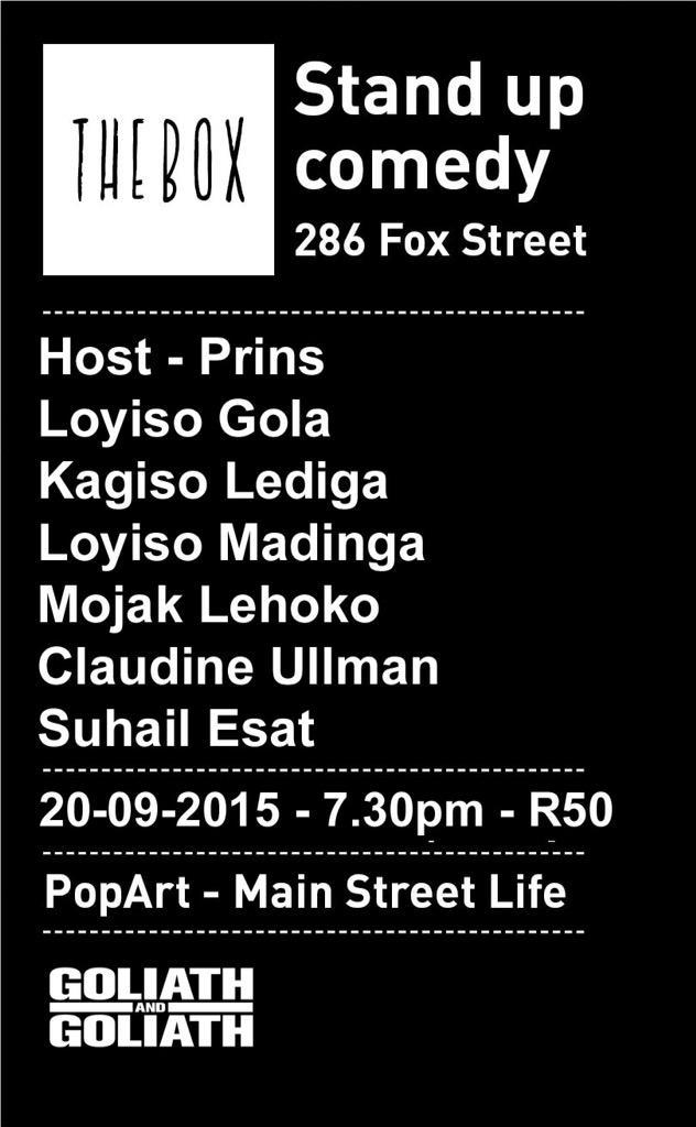 Prins_VR's tweet photo. Im hosting at #theboxcomedy tonight. Stunning line up! @Goliath_Goliath @POPArtJHB #catchthatcomedy http://t.co/uPNyRnEQNa