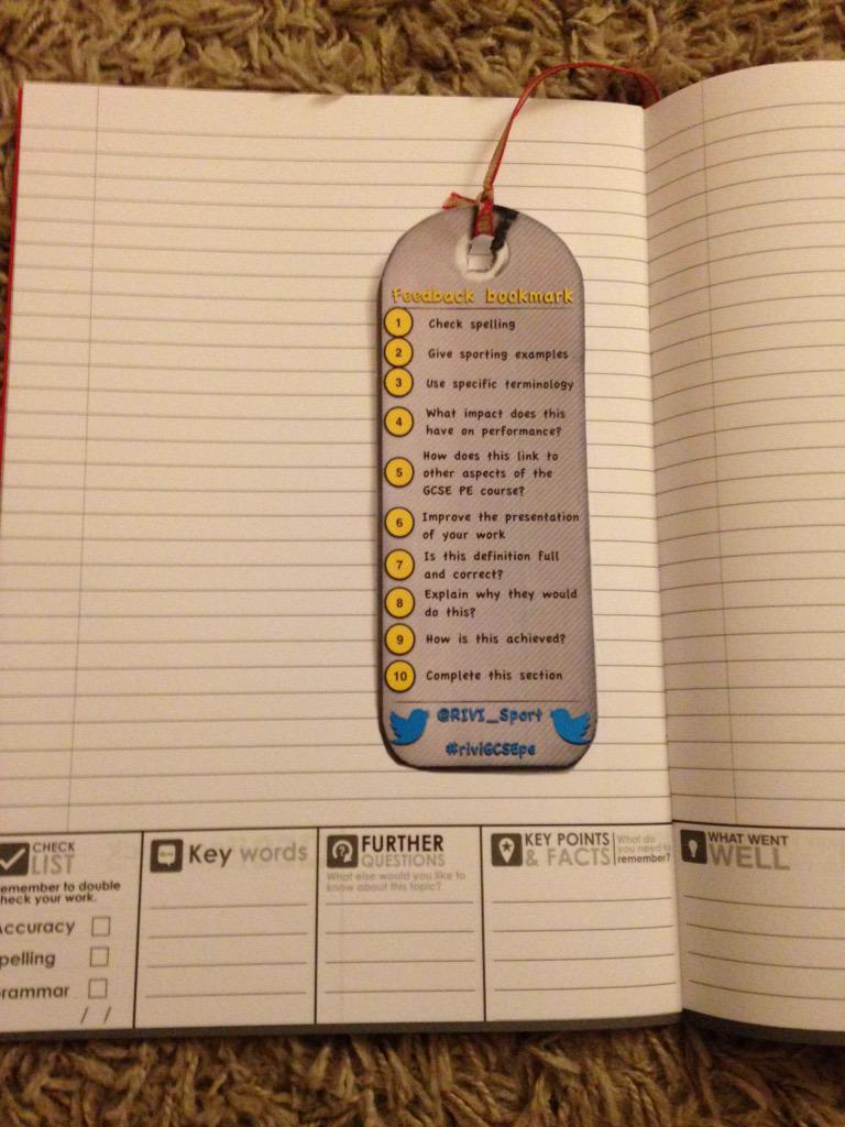 MrKerrPE's tweet image. Little addition to @dandesignthink #exercise2.0 text books. Feedback bookmark