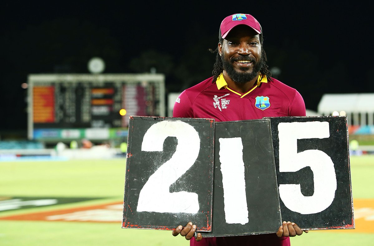 ICC's tweet photo. Happy Birthday to the 1st man to ever hit a double hundred at @cricketworldcup, @henrygayle: http://t.co/q01jOlhXlS http://t.co/GMemqr7hhn