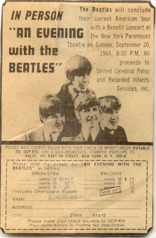 GeorgeHarrison's tweet photo. #OTD 20SEP1964 @thebeatles last show of the first US tour, a benefit for @UCPofNYC. http://t.co/pepe1DIry2
