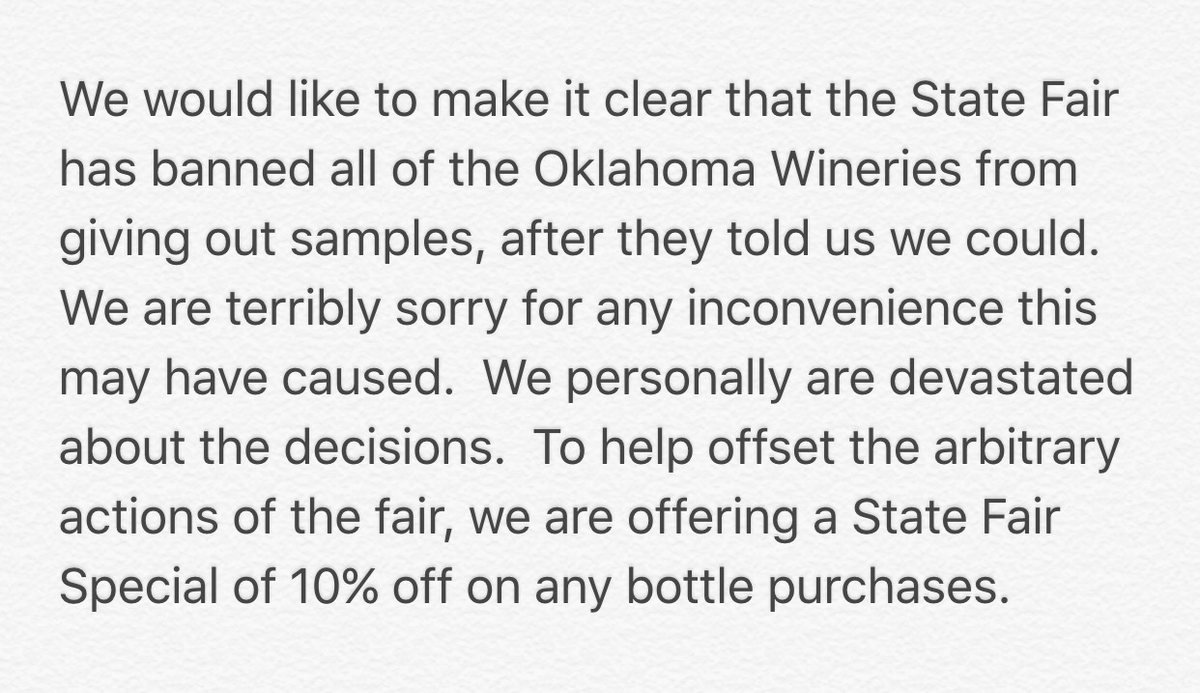 Wines4OK's tweet photo. Please see statement below. http://t.co/ou2coLhiK3