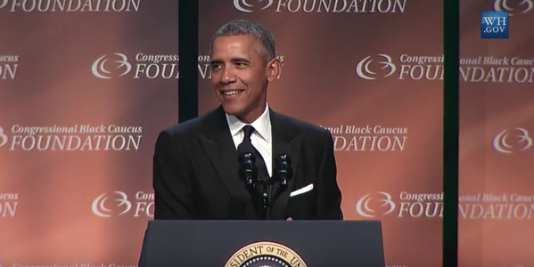 LaynieR's tweet image. President Obama on #Obamacare: "It's working by the way. Just in case you needed to know." #CBCFALC15