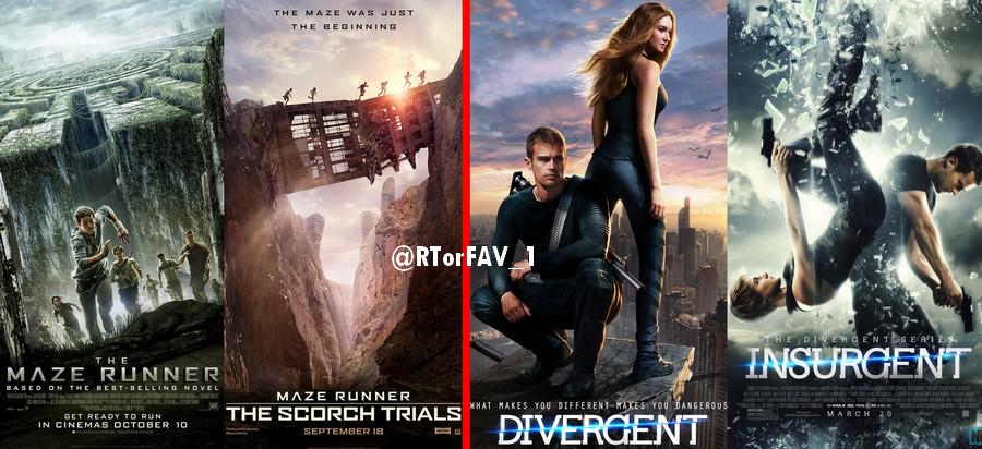 REQUESTED
RT for The Maze Runner &amp; The Scorch Trials 
FAV for Divergent &amp; Insurgent