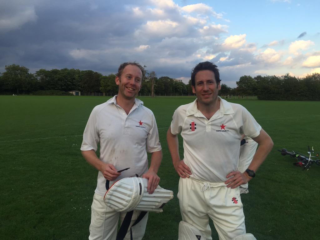 EnergyExilesCC's tweet photo. @wingers78 and @gunders74 - who else? See us home with a ball to spare to win by 6 wickets http://t.co/F9bgmYHmML