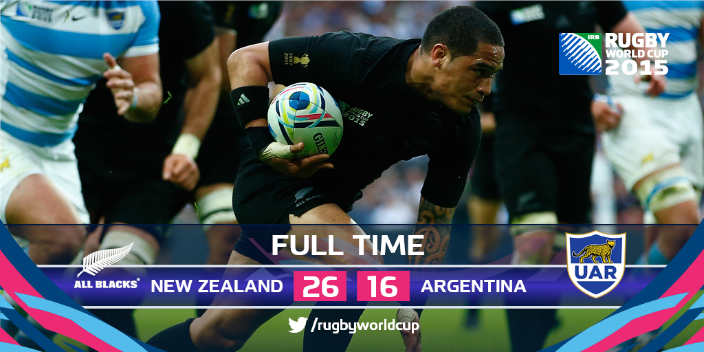 rugbyworldcup's tweet photo. World champions #NZL begin with a win - but #ARG push them all the way in an entertaining Pool C encounter #NZLvARG http://t.co/isfMcMerzK