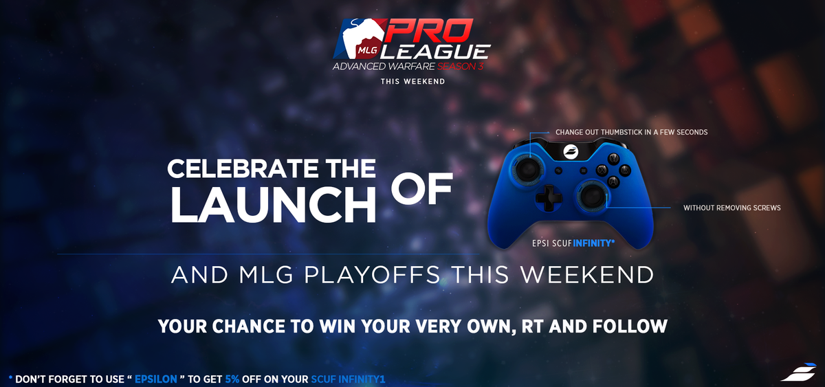 Epsilon_eSports's tweet photo. A Giveaway to celebrate the concluding @MLG Season 3 and launch of Epsilon's @ScufGaming Infinity1 Controller! #RT http://t.co/ykS8oIht9s