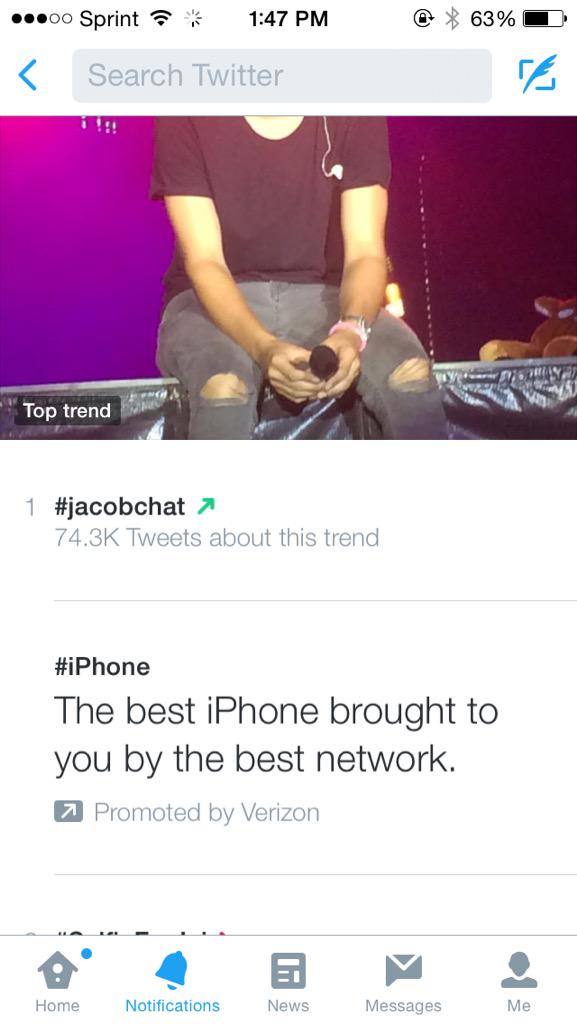 alrightmegs's tweet photo. Wait it's still trending ππ #jacobchat http://t.co/mwXypfR5jK