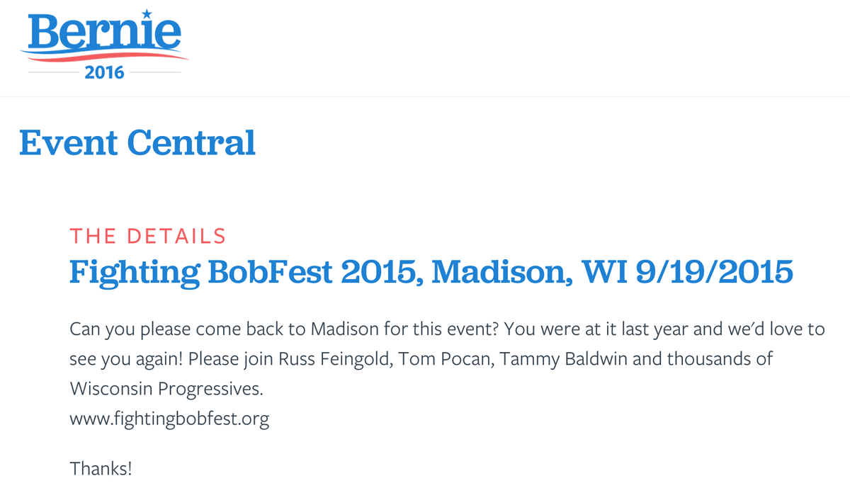 jessieopie's tweet photo. Something about this #BobFest2015 promo on the @BernieSanders website doesn't look quite right (cc: @repmarkpocan) http://t.co/Y9kiDttW3J