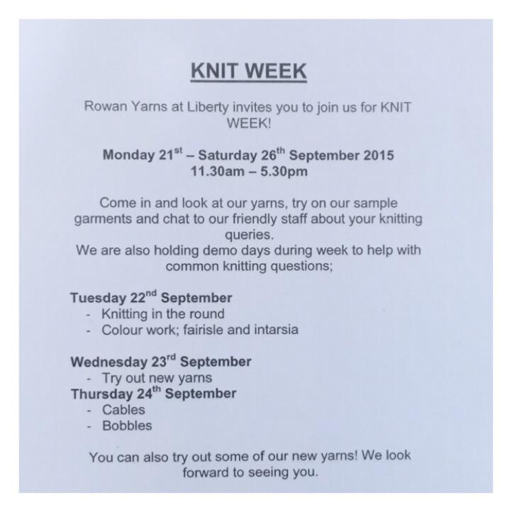 RowanAtLiberty's tweet photo. Come and join us for #knitweek @RowanYarns #rowanatliberty #letsgetknitting http://t.co/S8CClwNCHB