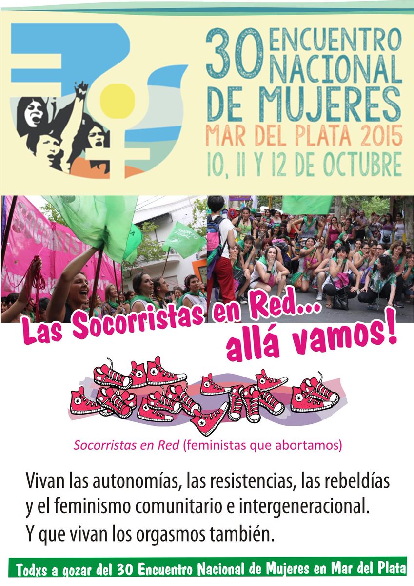 AbortoPreYPost's tweet photo. #SocorristasEnRed en el Encuentro Nacional de Mujeres en #MarDelPlata 10, 11 y 12 de #Octubre http://t.co/qX0aq9hBHW