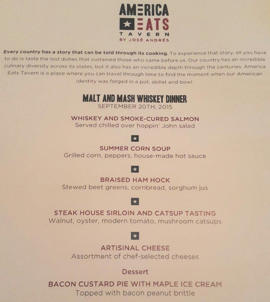 MrScottEddy's tweet photo. The menu for the #Whiskey #Pairing dinner event at @AmericaEatsTvrn in #RitzCarlton, w/ @Les_Snyder. #Luxury #Travel http://t.co/u8crHsr2uH
