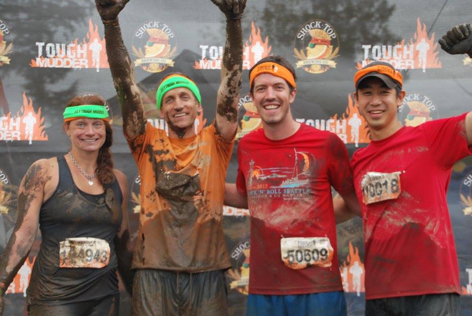 10 mile trail run, tons of mud, and 20+ obstacles: Arctic Enema, Electroshock Therapy, etc. Tired. <a href="/ToughMudder/">Tough Mudder</a>