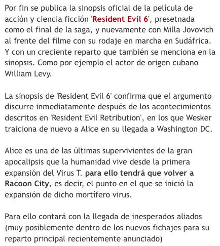 NerdNr's tweet photo. Se revela la sinopsis de #ResidentEvilTheFinalChapter http://t.co/nWhD3BELsh