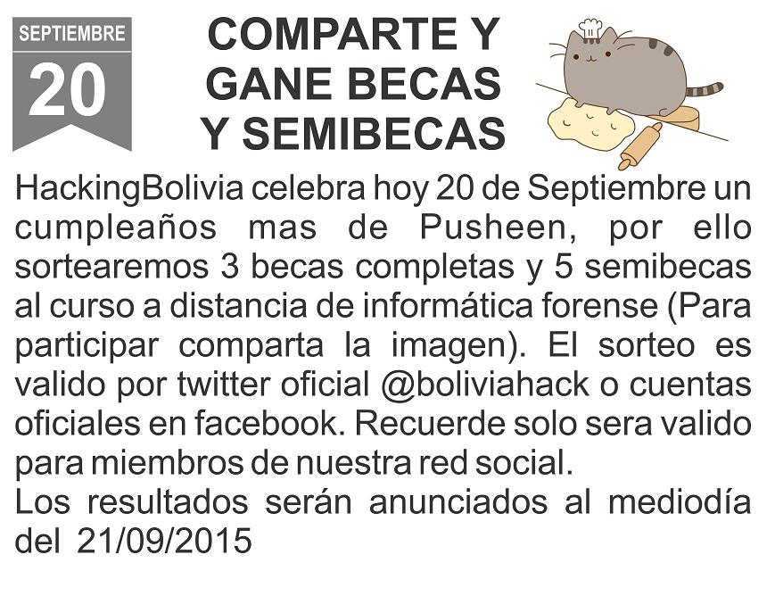 boliviahack's tweet image. Comparta y celebra cumple de Pusheen con sorteo de 3 becas y 5 semibecas para el Curso online de Informática Forense