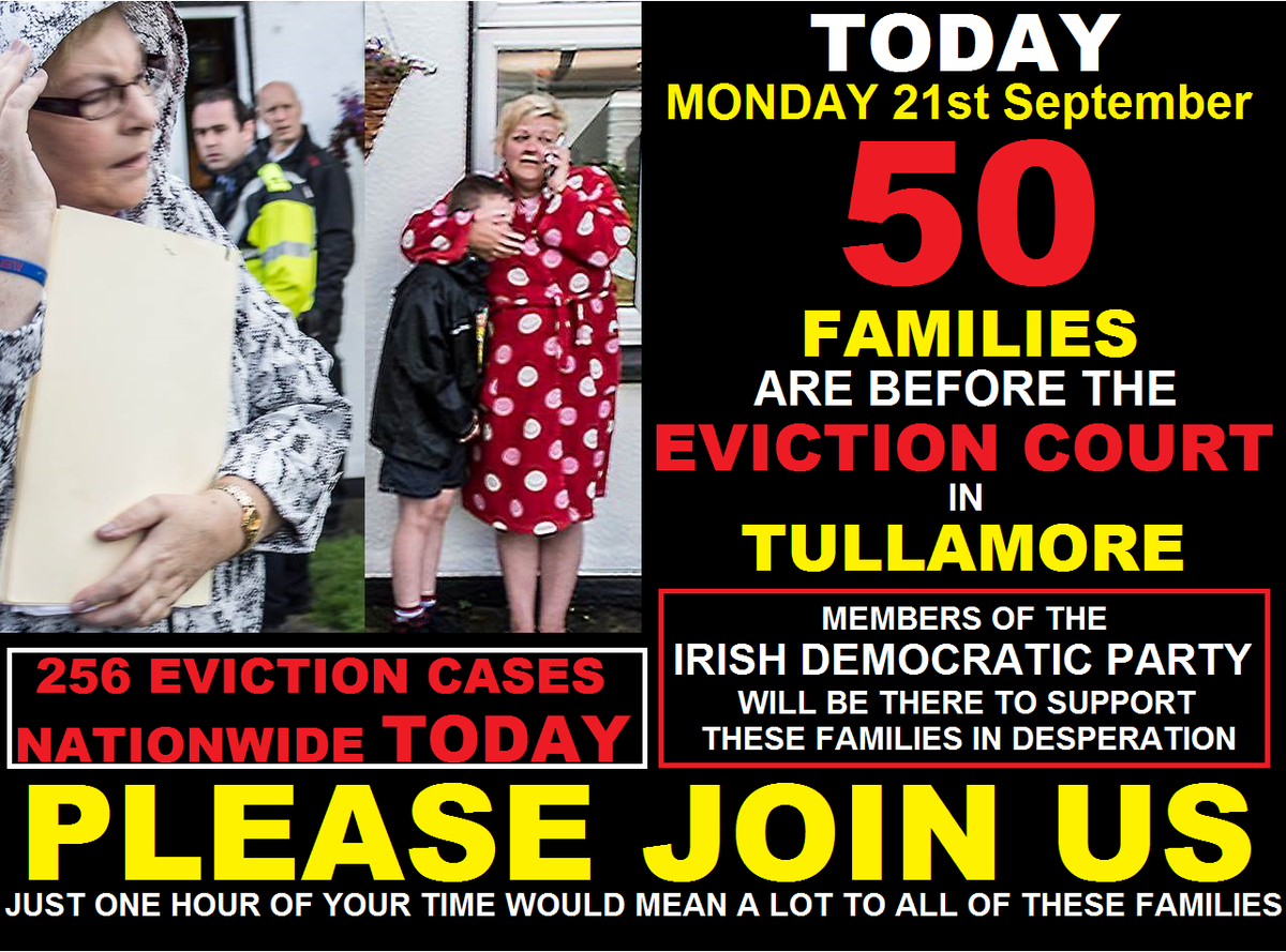 KenSmollen's tweet photo. 50 Eviction cases in Tullamore Court today.  The Irish Democratic Party will be there to give them our support http://t.co/34iQZbEDrY