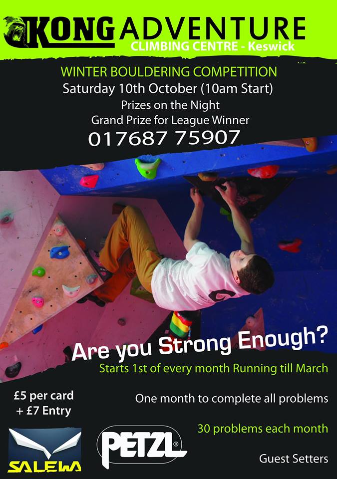 Don't forget the <a href="/KongAdventure/">Kong Adventure</a> Bouldering ladder starts Oct 10th with @hockstack guest setting #boulders #Keswick
