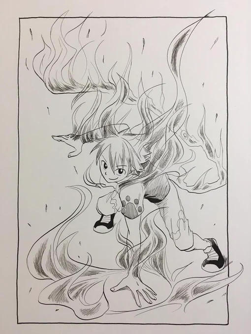 炎を初めて描いた。炎って、描き方がないよね。どの漫画もみんな違う。だから研究し甲斐がある。 