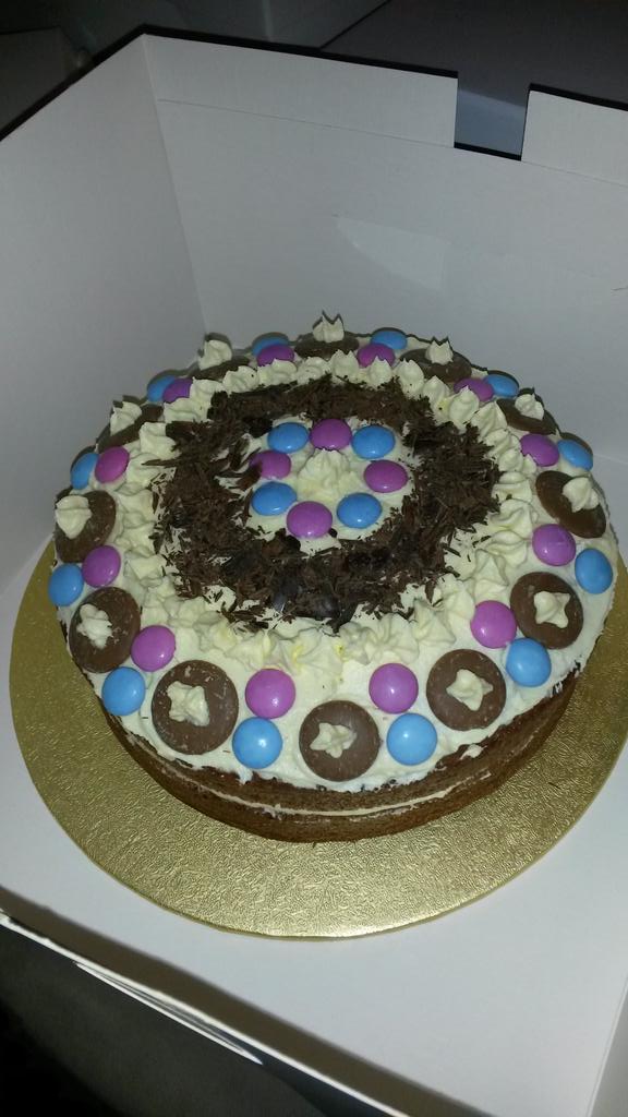 bluemoo17's tweet photo. @asda #asdabaking my smartie cake made using your products. Tasted as good as it looks http://t.co/4vmmg0AT28