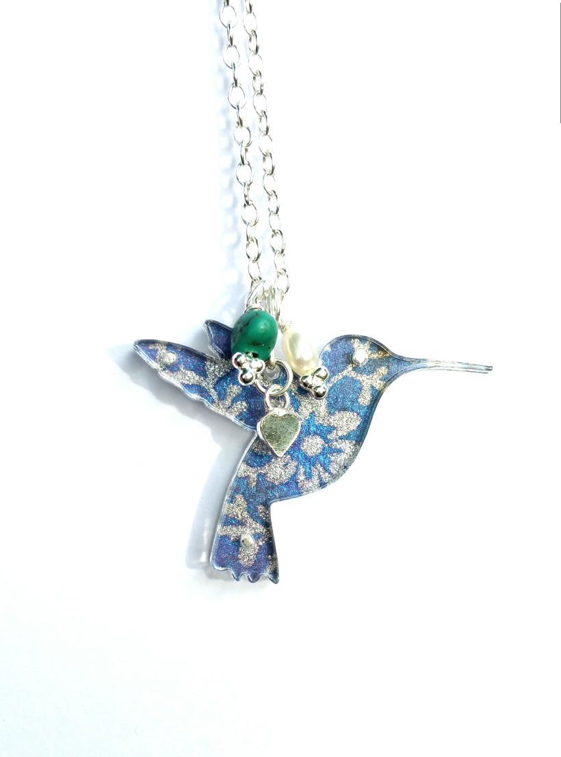 SophCDesigns's tweet photo. Hummingbird Charm pendant, sterling silver, freshwater pearl and turquoise #handmade http://t.co/YBErkWGtm1