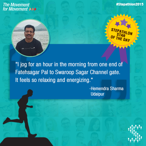 Stepathlon's tweet photo. Kickstart your day the healthy way like Hemendra Sharma, Stepathlon Star of the Day #100DayRace #Stepathon2015 http://t.co/A76R1a2CCZ