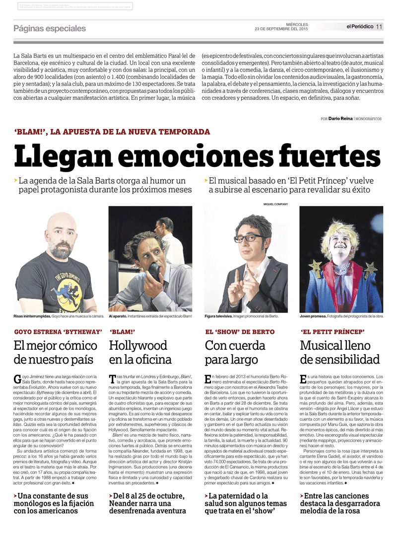 BLAMelShow's tweet photo. Aviso a navegantes! @elperiodico recomienda #BLAMelshow en sus páginas ¡Solo quedan 10 días! http://t.co/DAVbZHXoOy http://t.co/WUOqhiUf5l
