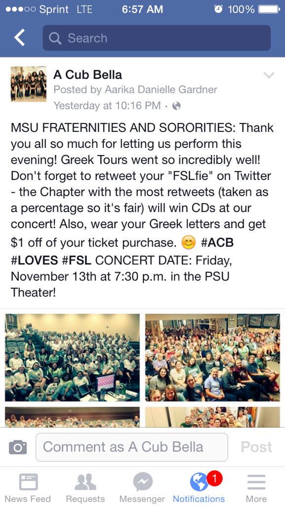 a_cub_bella's tweet photo. Check us out on Facebook! The #ACBCompetition has officially begun! ๐๐๐ถ #FSLfie #RT #CONCERTINFO http://t.co/1bpquVf5tm
