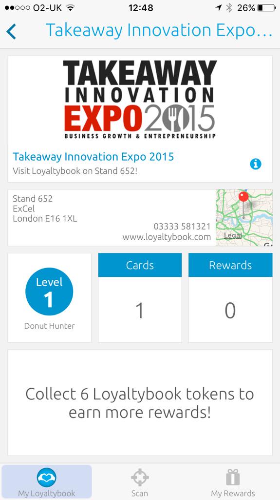 loyaltybook's tweet photo. Download the Loyaltybook app now at http://t.co/0tYybI6X2n &amp; add @TakeawayExpo for your chance to win a FREE donut. http://t.co/kYtUOa3Z5P