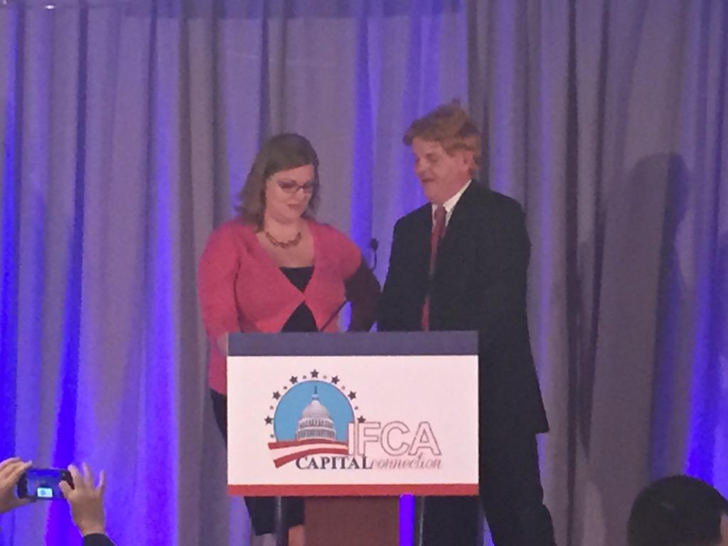 TallCdnGrl's tweet photo. Trump and Hillary have arrived at the IFCA conference! #ifcadc http://t.co/oPuC2voN40