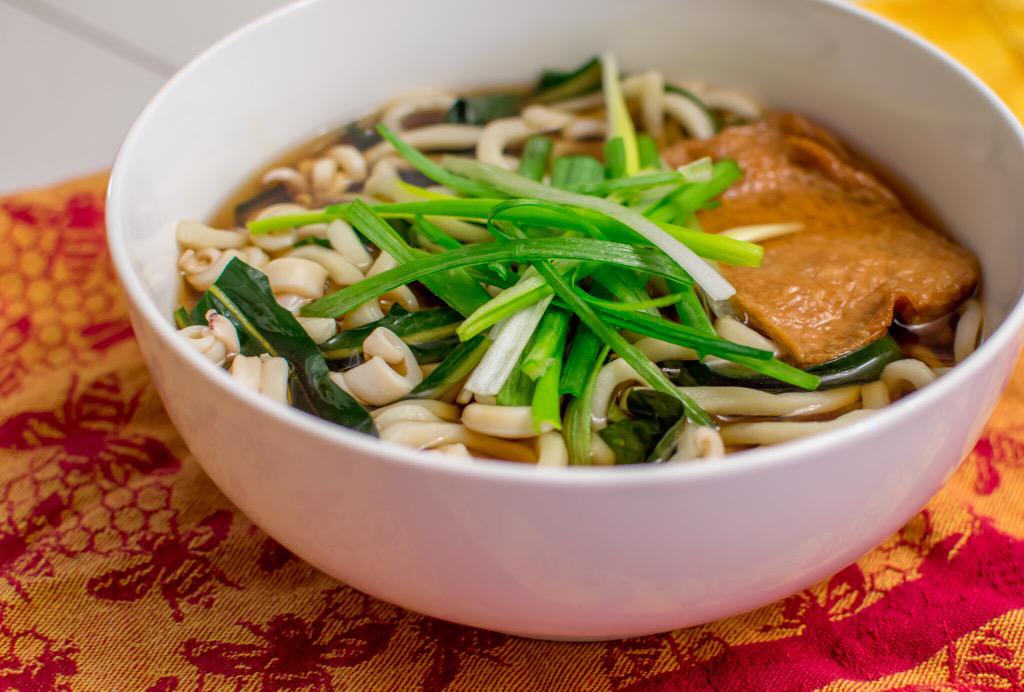 #CreativeLunch Curly Calamari Udon with Bitter Dandelion Greens
+ squid from <a href="/RealGoodFish/">Real Good Fish</a> 
+ greens from Bloomfield