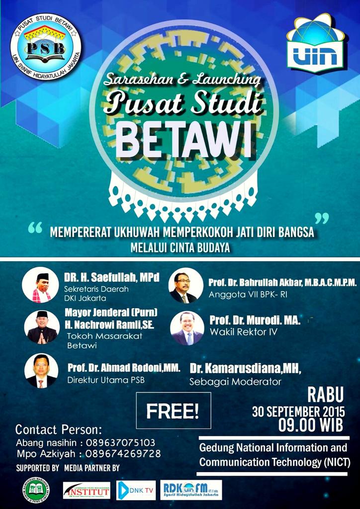 ppfkmb's tweet photo. Launching Pusat Studi Betawi UIN Jakarta, Betawi Intelektual http://t.co/aLSVpV6Da1