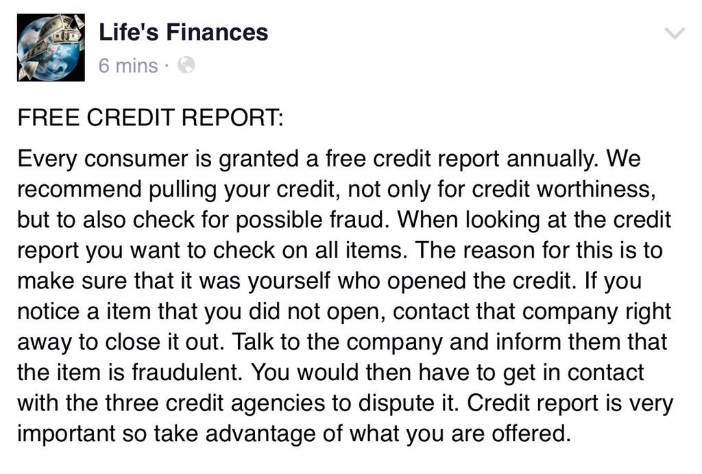 lifesfinances's tweet photo. Free Credit Report - make sure to read http://t.co/wHehAyUlrl
