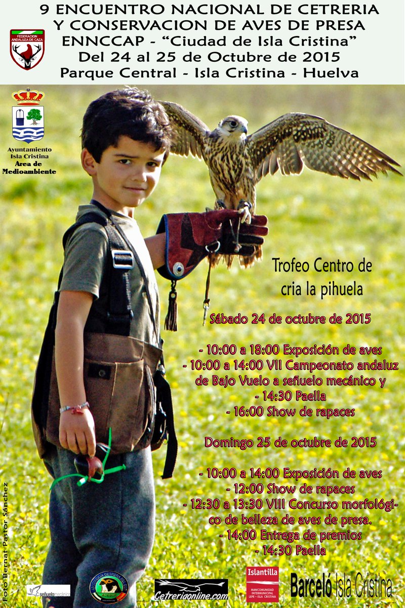 barceloIslaCris's tweet photo. Los días 24 y 25 de Octubre, Isla Cristina acogerá al Encuentro Nacional de Cetrería y Conservación de Aves de Presa. http://t.co/pzM3epTEzj