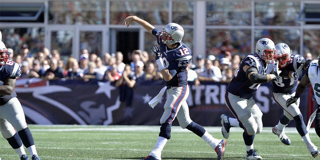 Patriots's tweet photo. Through three games:
Tom Brady touchdown passes: 9
Ryan Allen punts: 5 http://t.co/k2kWIwIY4c